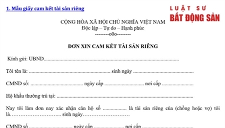 Mẫu giấy cam kết, đơn xác nhận, văn bản thoả thuận tài sản riêng